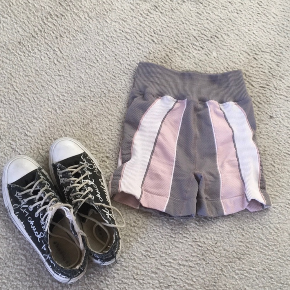 FREE PEOPLE MOVEMENT/PINK,WHITE  & GRAY STRIPE BIKE SHORTS